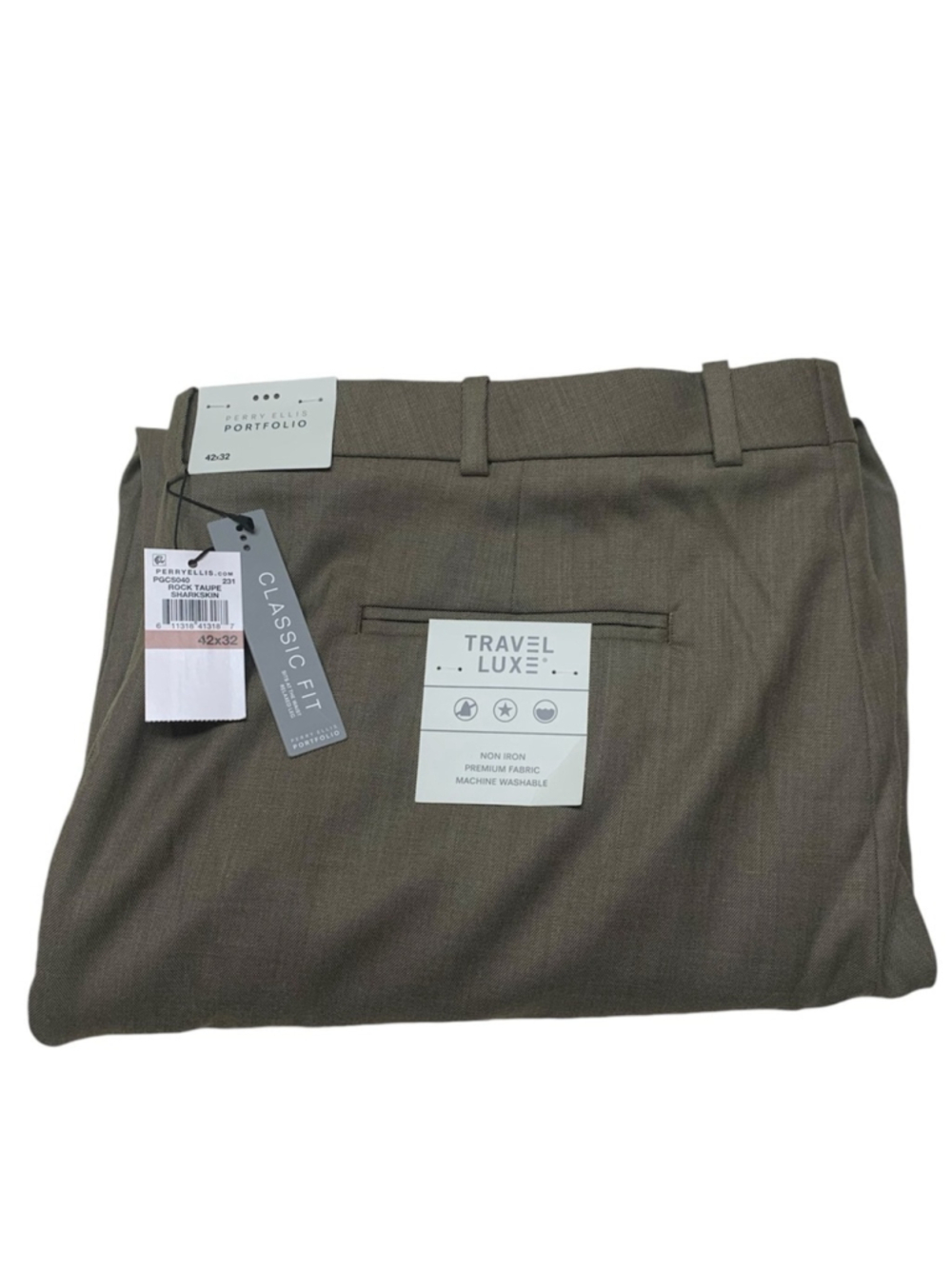 NEW Perry Ellis Portfolio men dress pants rock taupe sharkskin 42x32 classic fit